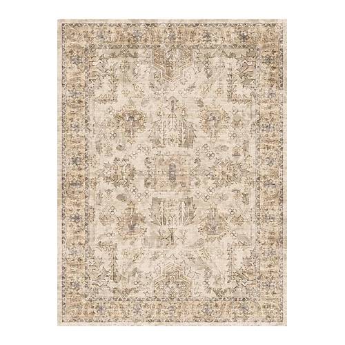 Hal�max Drom Kaymaz Tabanl� Y�kanabilir Vintage G�r�n�ml� Bej Motifli Etnik Salon ve Mutfak Hal�s�