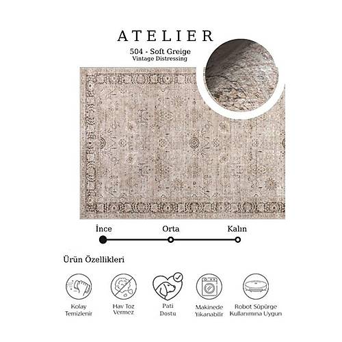 Atelier 504 Soft Greige Eskitme Vintage Hal� Etnik Otantik Y�kanabilir Salon Hal�s�