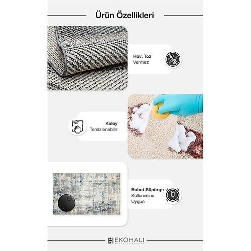 Eko Hal� KALAHARI KLH 01 GREY BEIGE �zel Dokuma Tekni�i ile �retilen Modern Sade Desenli Makine Hal�s�