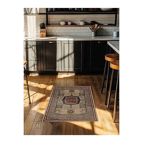 Drom Kaymaz Tabanl� Y�kanabilir Modern Multi Motifli Etnik Salon ve Mutfak Hal�s�