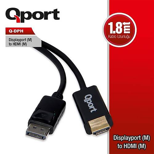 QPORT Q-DPH DISPLAY PORT(M) TO HDMI(M) 1.80 METRE �EV�R�C� KABLO