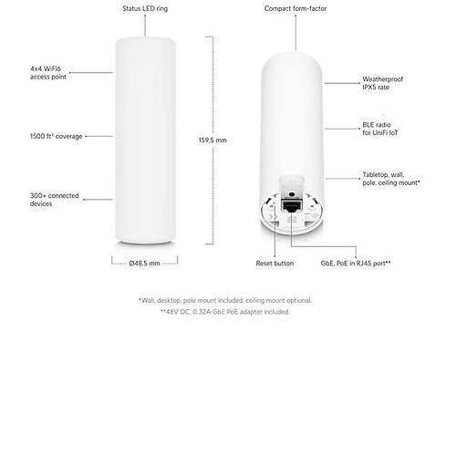 UBIQUITI U6-MESH 2.4/5GHZ DUALBAND WIFI6 4X4 MU-MIMO 5.3GBPS DI� ORTAM ACCESS POINT(ADAPT�RL�)