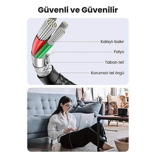 UGREEN USB-C 60W 3A QC PD �RG�L� HIZLI �ARJ KABLOSU 2 MT S�YAH 50152