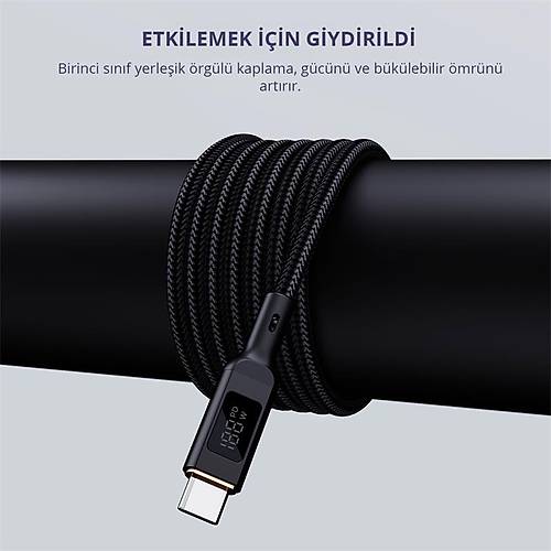 AUKEY CB-MCC102-BK 100W NAYLON �RG�L� 5A 480MBPS TYPE-C TYPE-C LCD EKRANLI KABLO 1.8MT
