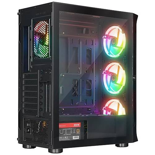 RAMPAGE PROLIX MESH 850W 80+ 4X120MM ARGB FAN+KONTROLC� MANYET�K TEMPERL� CAMLI ATX MIDI TOWER GAMING KASA