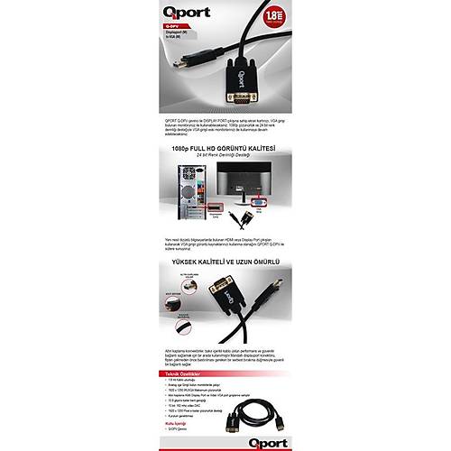 QPORT Q-DPV DISPLAY PORTUNDAN VGA 1,8 METRE �EV�R�C� KABLO