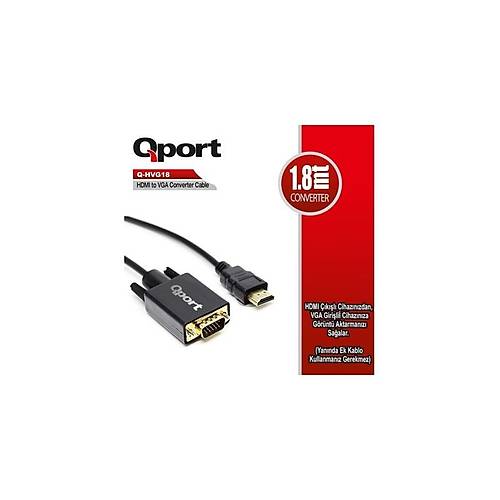 QPORT Q-HVG18 HDMI TO VGA 1,8MT D�N��T�R�C� KABLO