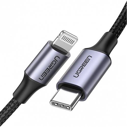 UGREEN TYPE-C TO LIGHTNING 3A PD MF� SERT�F�KALI �RG�L� HIZLI �ARJ KABLOSU 2 MT S�YAH 60761