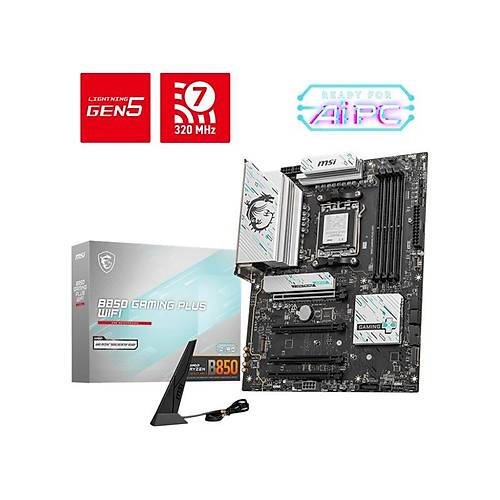 MSI B850 GAMING PLUS WIFI DDR5 8200MT/S 1XDP 3XM.2 ATX AM5 (AMD AM5 9000/8000/7000 SER�LER� �LE UYUMLU)