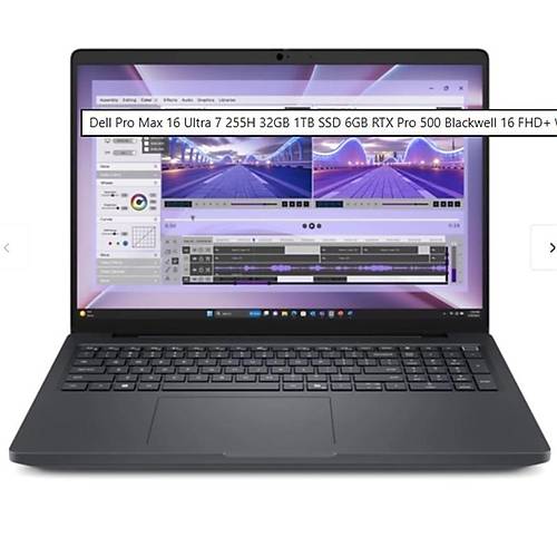 DELL PROMAX 16 NBW MC16250_2 U7-255H 32GB(2X16GB) 1TB SSD 6GB RTX PRO500 BLACKWELL W11P 3 YIL YER�NDE GARANT�