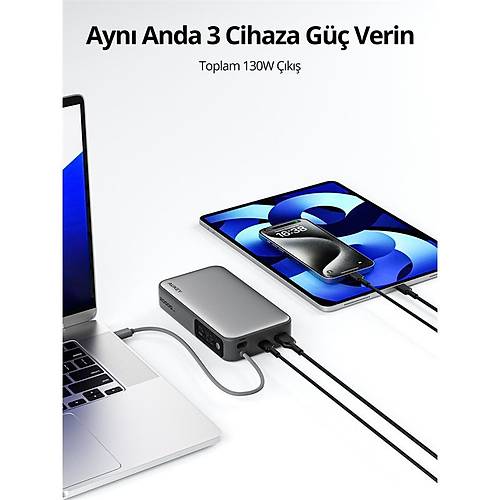 AUKEY PB-Y48-GY 100W 20000 MAH PD DAH�L� TYPE-C KABLOLU POWERBANK
