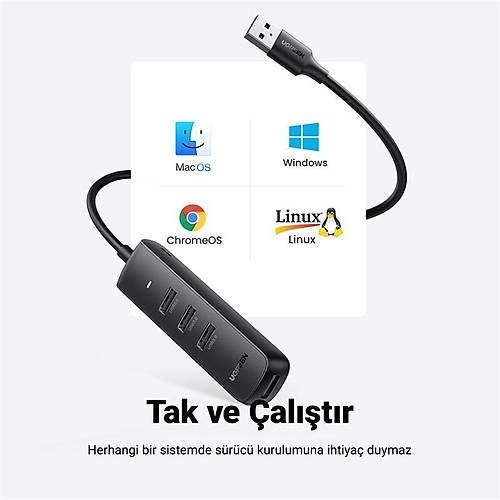 UGREEN USB 3.0 4-PORT HUB 0.25MT S�YAH 10915