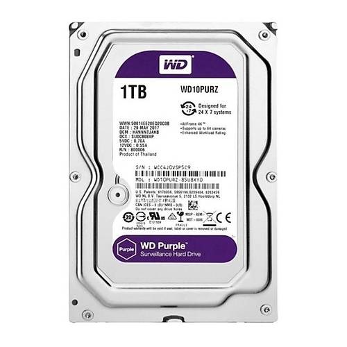 1 TB WD 3.5 PURPLE SATA3 5400RPM 64MB 7/24 GUVENLIK WD10PURZ (3 YIL RESMI DIST GARANTILI)