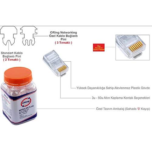 ORING MPC6U3 CAT6 PLUG U/UTP RJ45 ALTIN U� KONNEKT�R 100 L� PAKET