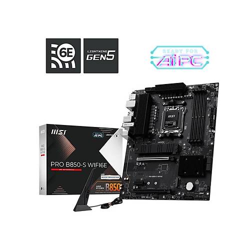 MSI PRO B850-S WIFI6E DDR5 8200MT/S 1XHDMI 1XDP 2XM.2 AM5 ATX (AMD AM5 9000/8000/7000 SER�LER� �LE UYUMLU)