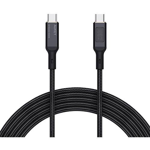 AUKEY CB-MCC102-BK 100W NAYLON �RG�L� 5A 480MBPS TYPE-C TYPE-C LCD EKRANLI KABLO 1.8MT