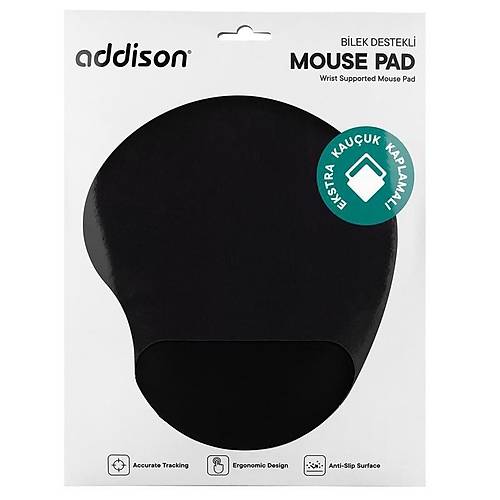 ADDISON 300152 S�YAH B�LEK DESTEKL� EKSTRA KAU�UK KAPLAMALI MOUSE PAD