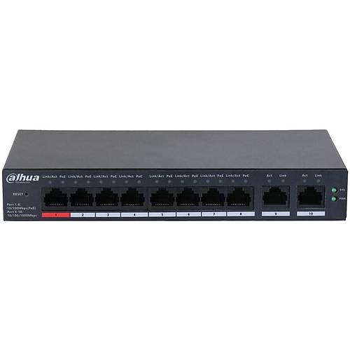 DAHUA CS4010-8ET-110 8 PORT 10/100 110W POE + 2 PORT GIGABIT UPLINK CLOUD Y�NET�LEB�L�R METAL KASA SWITCH