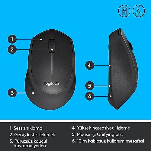 LOGITECH M330 SESS�Z KABLOSUZ USB OPT�K MOUSE S�YAH 910-004909