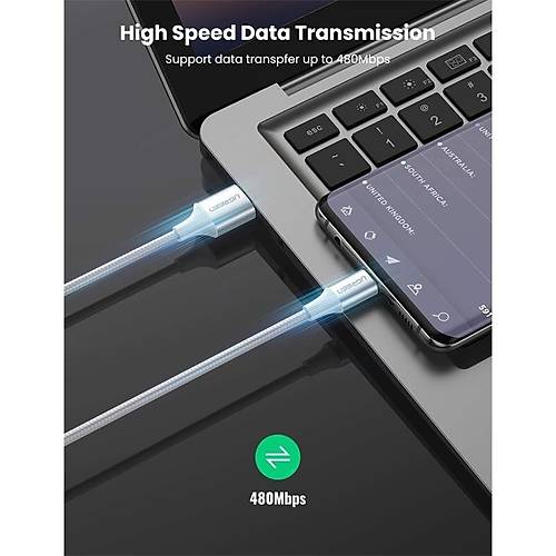 UGREEN TYPE-C TO USB-A 3A QC �RG�L� HIZLI �ARJ KABLOSU 2 MT G�M�� BEYAZI 60133