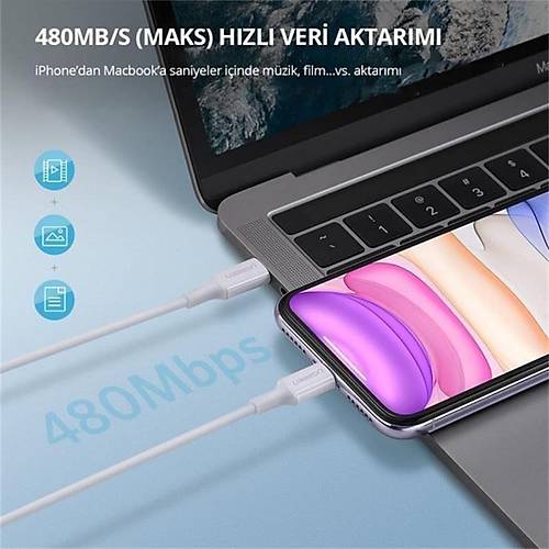 UGREEN TYPE-C TO LIGHTNING 3A PD MF� SERT�F�KALI HIZLI �ARJ KABLOSU (10493) 1 MT BEYAZ
