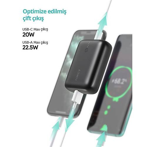 AUKEY PB-N83S-BK 22.5W SCP 18W PD VE QC 3.0 10000 MAH PD M�N� TYPE-C POWERBANK