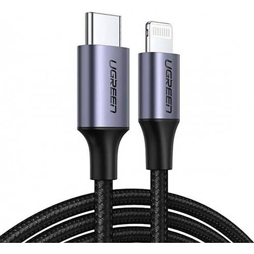 UGREEN TYPE-C TO LIGHTNING 3A PD MF� SERT�F�KALI �RG�L� HIZLI �ARJ KABLOSU 2 MT S�YAH 60761
