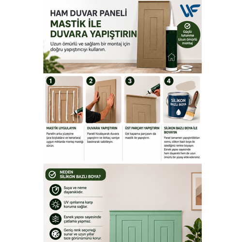 Dekoratif Dikg�rtgen Stil Duvar Paneli ( 54 X 100 ) Boyanabilir Ah�ap 6 mm Ham Mdf Duvar Paneli