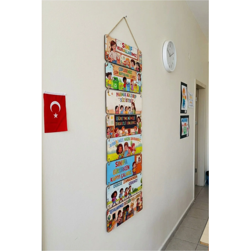E�itici S�n�f Kurallar� Panosu Ah�ap 8 Par�a Okul Kre� Anas�n�f� S�n�f Dekoru