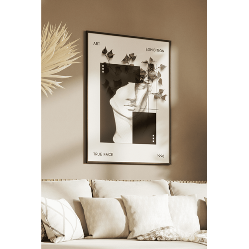Siyah Do�al Ah�ap �er�eveli Tablo, True Face Soyut Banyo, Oda, Ofis Duvar Tablosu
