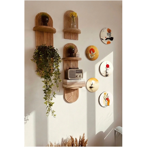 Semplice Duvar Raf� 3'l� Set ve 5 Par�a Oval Tablo Duvar Dekorasyon �r�n� Raf Seti
