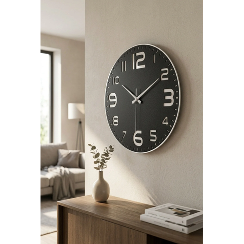 B�y�k Rakaml� Modern Dekoratif Ah�ap Duvar Saati - Sessiz Mekanizma - (40 CM)