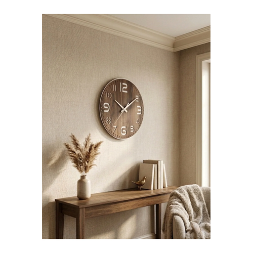 B�y�k Rakaml� Modern Dekoratif Ah�ap Duvar Saati - Sessiz Mekanizma - (40 CM)
