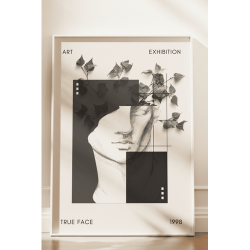 Beyaz Do�al Ah�ap �er�eveli Tablo, True Face Soyut Banyo, Oda, Ofis Duvar Tablosu