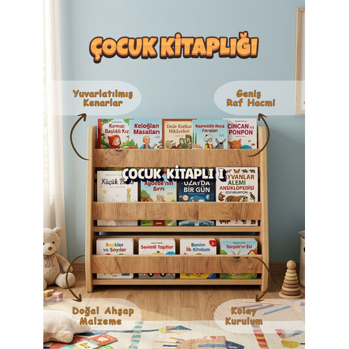 Montessori Ah�ap Yer Kitapl��� 50x50 Kitapl�k