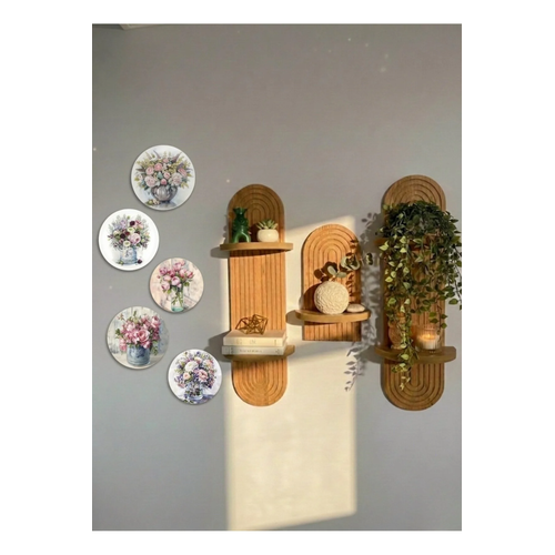 Semplice Duvar Raf� 3'l� Set ve 5 Par�a Oval Tablo Duvar Dekorasyon �r�n� Raf Seti
