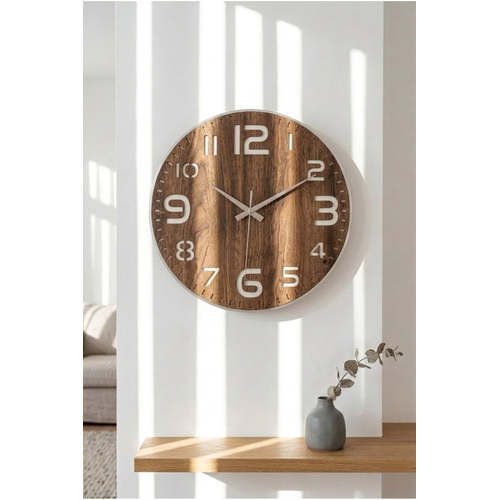 B�y�k Rakaml� Modern Dekoratif Ah�ap Duvar Saati - Sessiz Mekanizma - (40 CM)