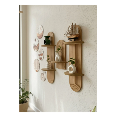 Semplice Duvar Raf� 3'l� Set ve 5 Par�a Oval Tablo Duvar Dekorasyon �r�n� Raf Seti