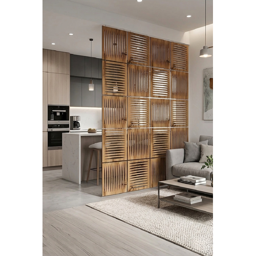 Lazer Kesim Ah�ap Seperat�r, Ev ve Ofis ��in 40x40 cm Mod�ler Dekoratif Oda Ay�r�c� Paravan (4 Adet)