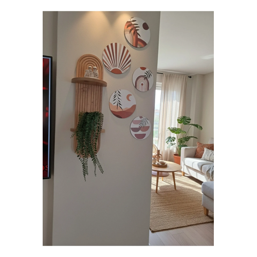 Semplice Duvar Raf� ve Dekoratif Oval 5 Par�a Tablo Seti