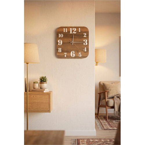 Modern Ah�ap Duvar Saati 40x40 cm MDF Dekoratif Kare Tasar�m