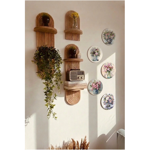 Semplice Duvar Raf� 3'l� Set ve 5 Par�a Oval Tablo Duvar Dekorasyon �r�n� Raf Seti