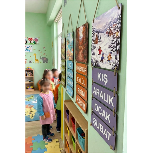 4 Mevsim Ah�ap E�itim Tablosu �ocuklar ��in E�itici S�n�f ve Okul �ncesi Panosu