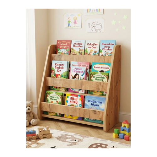 Montessori Ah�ap Yer Kitapl��� 50x50 Kitapl�k