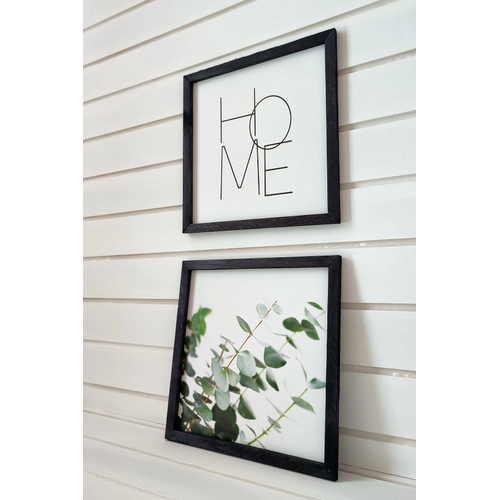Okalipt�s Home Yaz�l� Siyah Ah�ap �er�eveli Tablo Seti