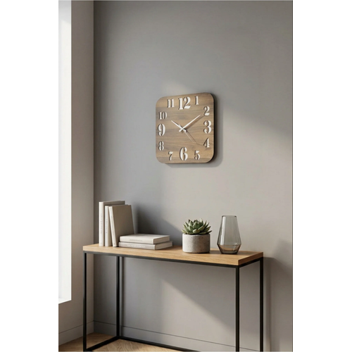 Modern Ah�ap Duvar Saati 40x40 cm MDF Dekoratif Kare Tasar�m