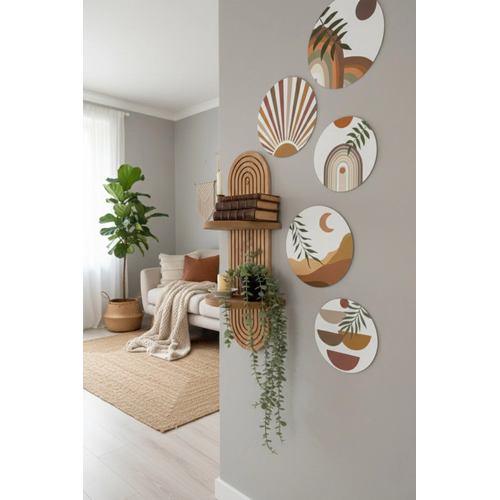 Semplice Duvar Raf� ve Dekoratif Oval 5 Par�a Tablo Seti