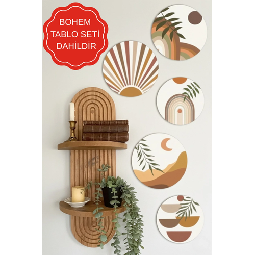 Semplice Duvar Raf� ve Dekoratif Oval 5 Par�a Tablo Seti