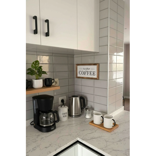 Kahve K��esi But First Coffee Ceviz Ah�ap �er�eveli Tablo