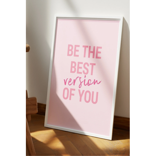 Beyaz Ah�ap �er�eveli Manifest 3�l� Tablo Seti Pembe Motivasyon Duvar Dekoru